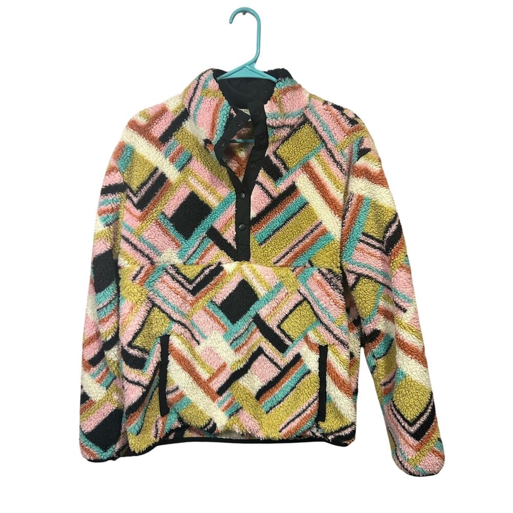 Hurley pullover fleece snap plush colorful jacket women's size medium